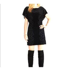 White House Black Market Flutter Sleeve Velvet Blouson Black Dress Size Medium